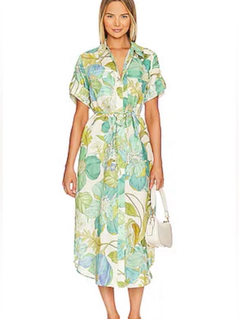 Alemais Janis Green Floral Midi Shirt Dress In Us 8
